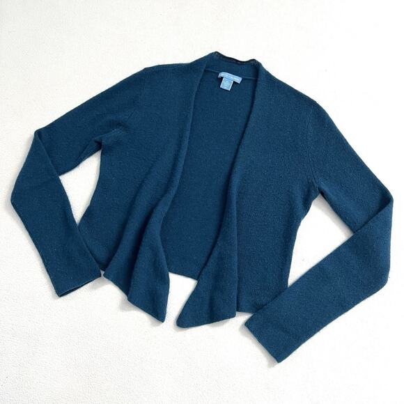 White + Warren Blue Cashmere Open-front Waterfall Long Sleeve Sweater Cardigan M - Picture 2 of 8